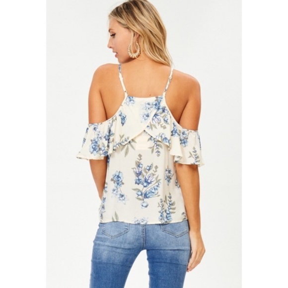 LAST 3! GANJI LA FLORAL OPEN SHOULDER RUFFLE TOP - Picture 4 of 4